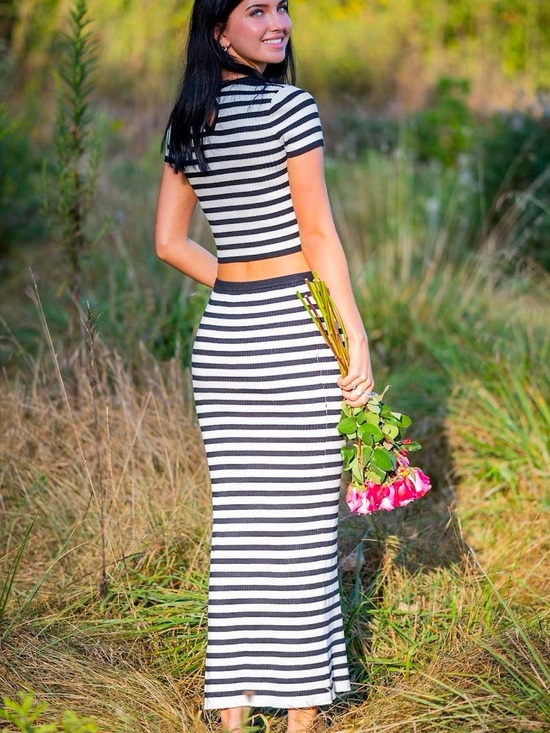 Dresses & Skirts - Striped Black & White Maxi Skirt - Classic Ribbed Knit
